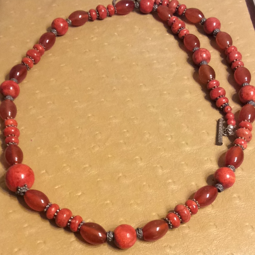 😍Red Jasper & Amber 27 inch Necklace😍